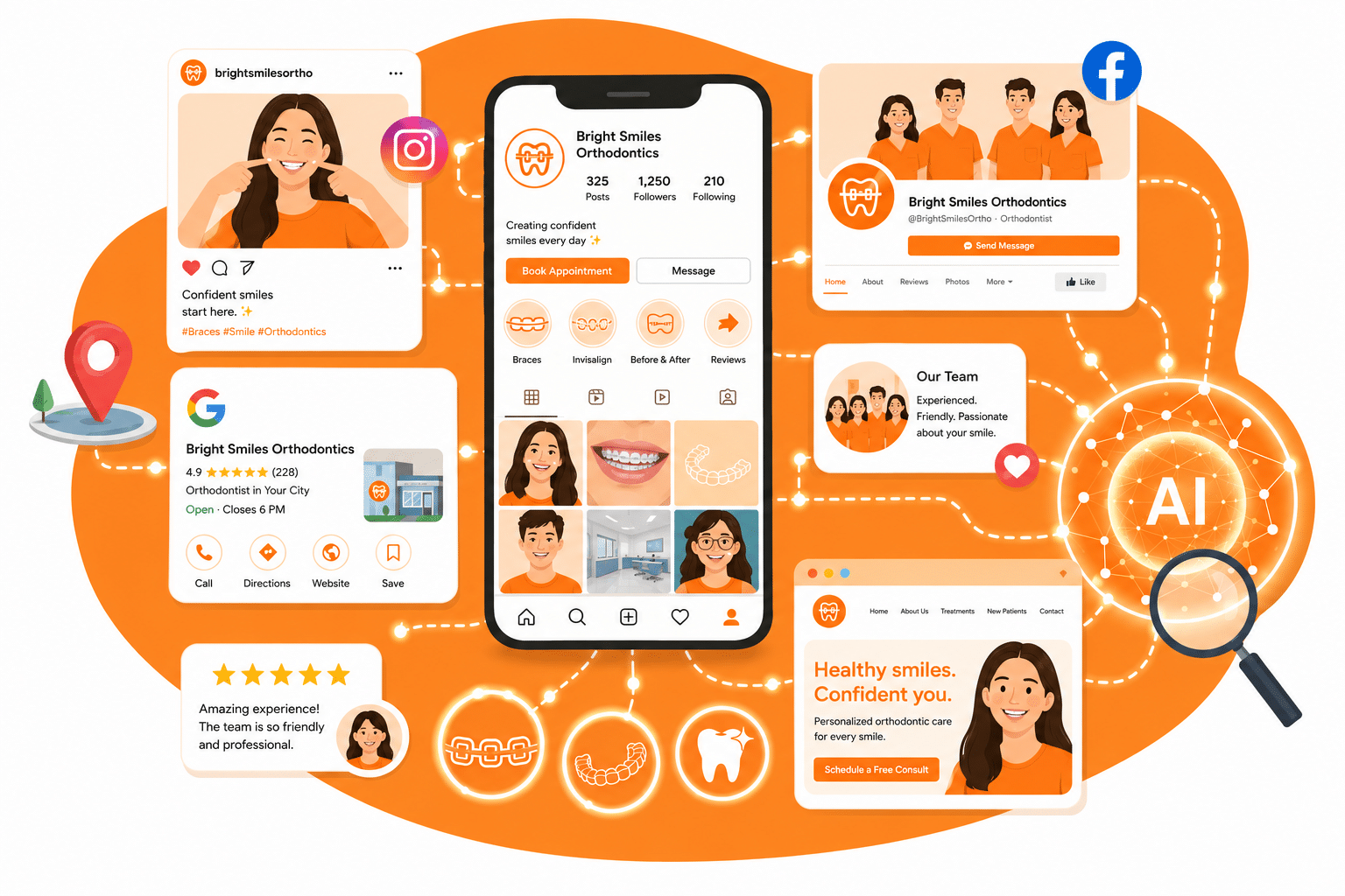 Orthodontic team creating social media content to improve local and AI search visibility